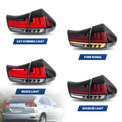 HCMOTION LED Taillights for 2003-2009 Lexus RX330 RX350 RX400h | Sequential Turn Signal & Startup Animation Clear