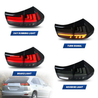 HCMOTION LED Tail Lights for 2003-2009 Lexus RX330 RX350 RX400h | Sequential Turn Signal & Startup Animation Smoked
