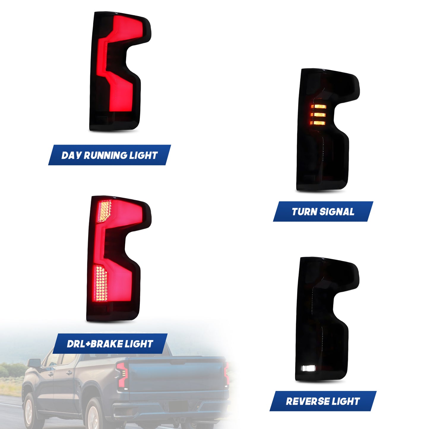 HCMOTION DOT-Approved LED Tail Lights for 2019-2025 Chevrolet Silverado 1500/2500/3500 |  Sequential Signal & Startup Animation Pair