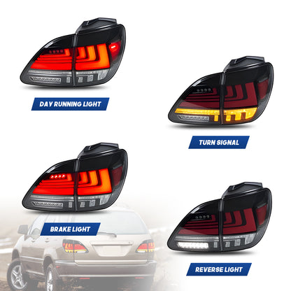 HCMOTION DOT-Approved LED Tail Lights for 1998-2002 Lexus RX 300 | Sequential Signal & Startup Animation Pair