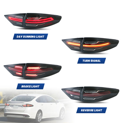 HCMOTION LED Taillights for 2013-2016 Ford Fusion Mondeo | Sequential Turn Signal & Startup Animation Smoked