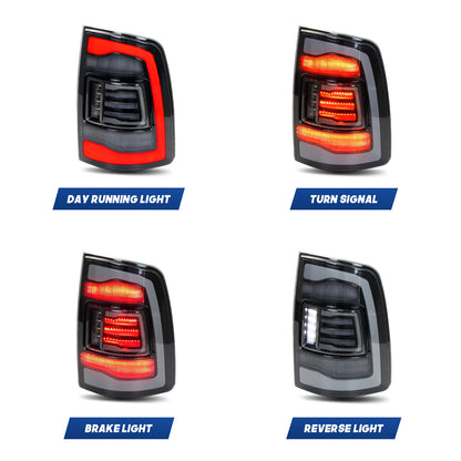 HCMOTION LED Tail Lights for Dodge RAM1500 2009-2018/RAM2500 2013-2018 | Sequential Turn Signal & Startup Animation Smoked