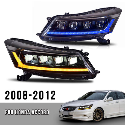 HCMOTION DOT-Approved LED Headlights for 2008-2012 Honda Accord 8th Gen | Projector Front Lamps Sequential Signal & Startup Animation 1 Pair