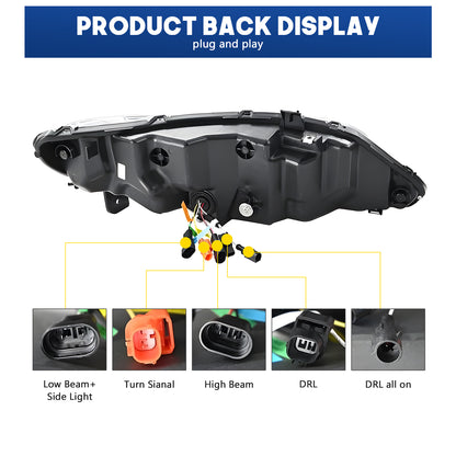 HCMOTION DOT-Approved LED Headlights for 2006-2011 Honda Civic 8th Gen | Projector Front Lamps Sequential Signal & Startup Animation Pair