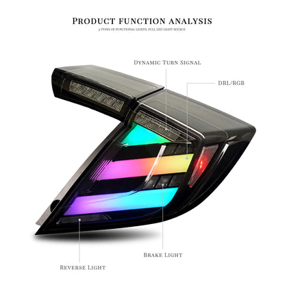 HCMOTION LED RGB Taillights for 2016-2021 Honda Civic Hatchback | Sequential Signal & Startup Animation Clear