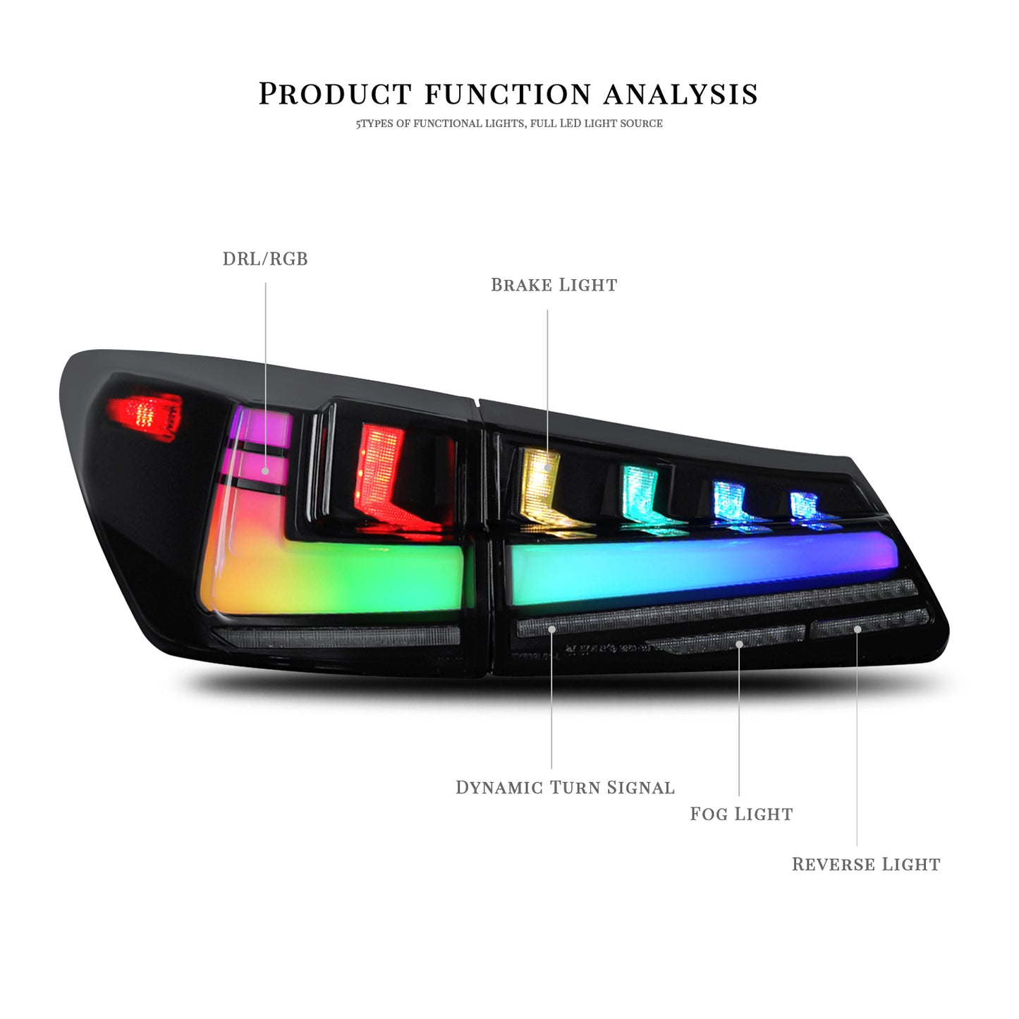 HCMOTION LED RGB Tail Lights for 2006-2012 Lexus IS250 IS350 ISF | Startup Animation & Sequential Signal Smoked