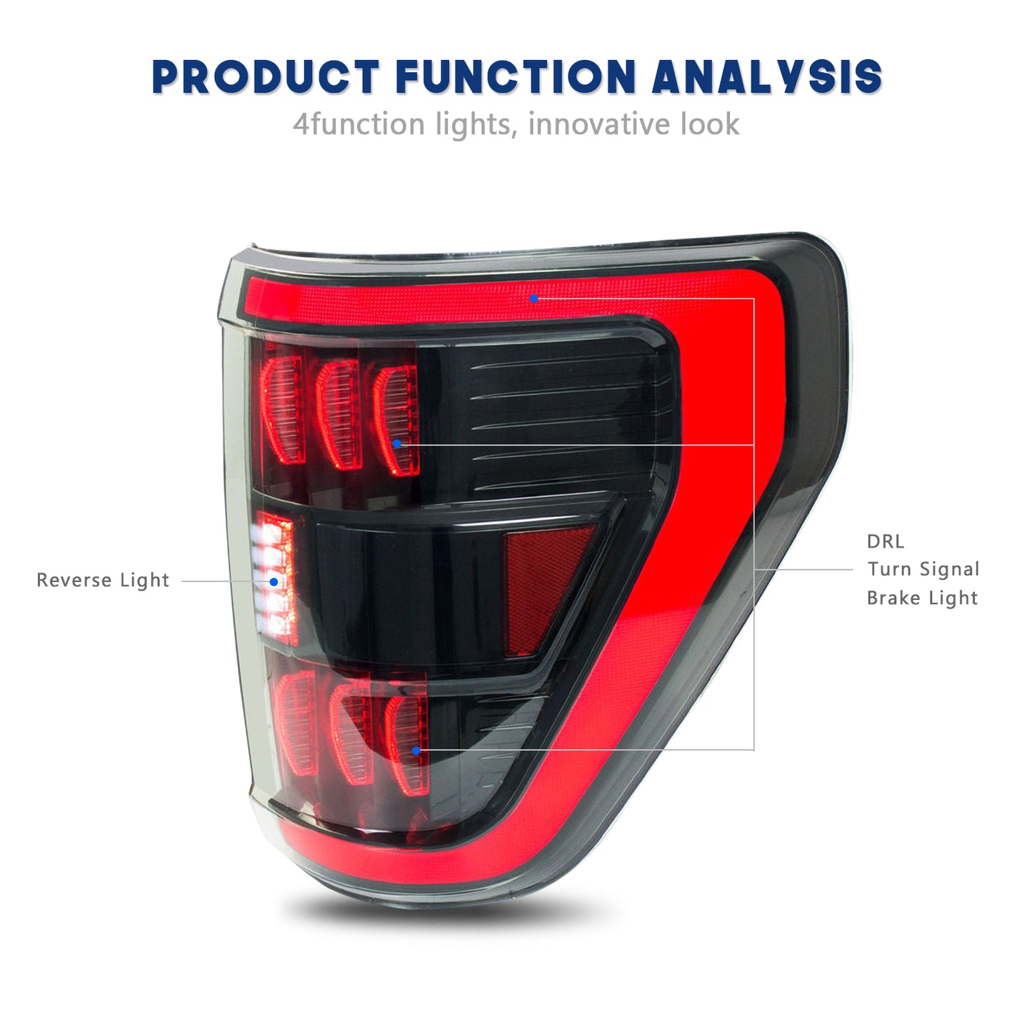 HCMOTION LED Tail Lights for 2021-2024 Ford F150 F-150 XL STX XLT | Sequential Turn Signal & Startup Animation Smoked