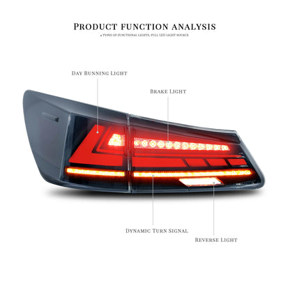 HCMOTION LED Tail Lights for 2006-2012 Lexus IS250 IS350 IS F | Sequential Turn Signal & Startup Animation Smoked