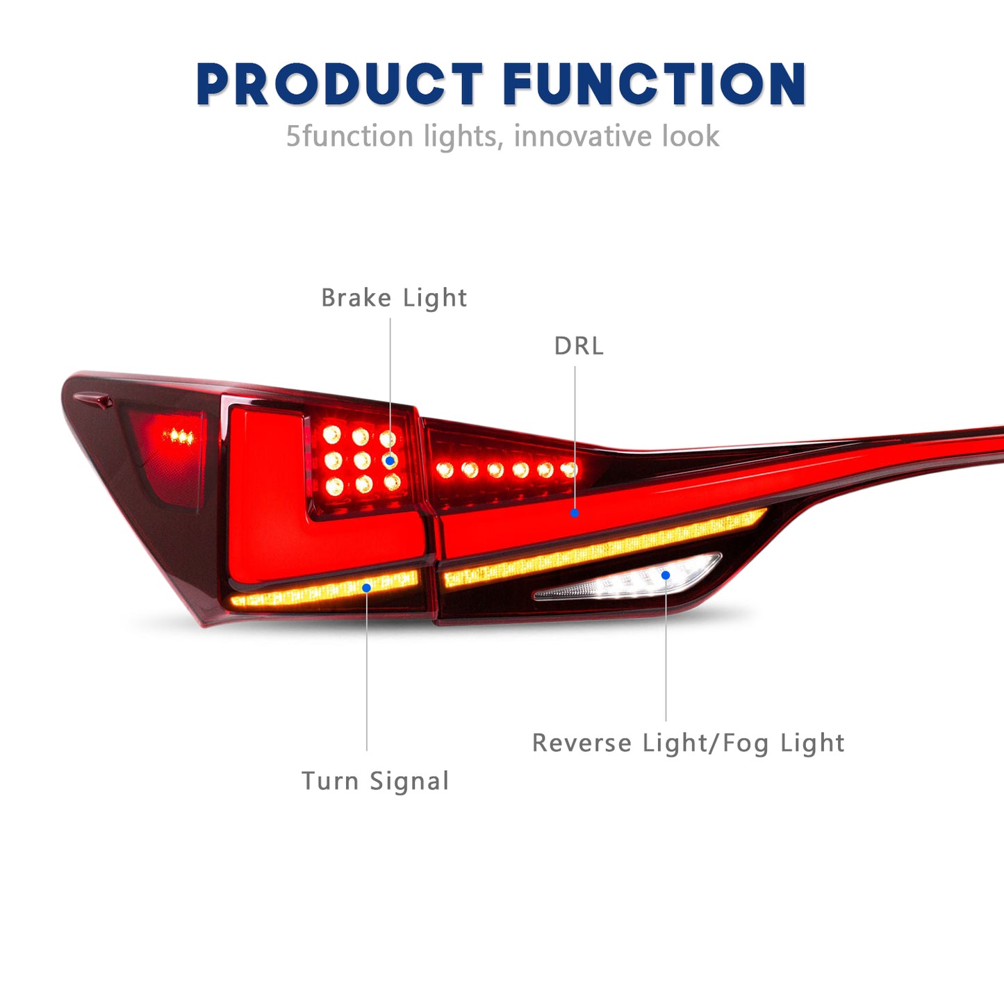 HCMOTION LED Taillights for 2012-2020 Lexus GS 250 300h 350 F 450h | Sequential Turn Signal & Startup Animation Red