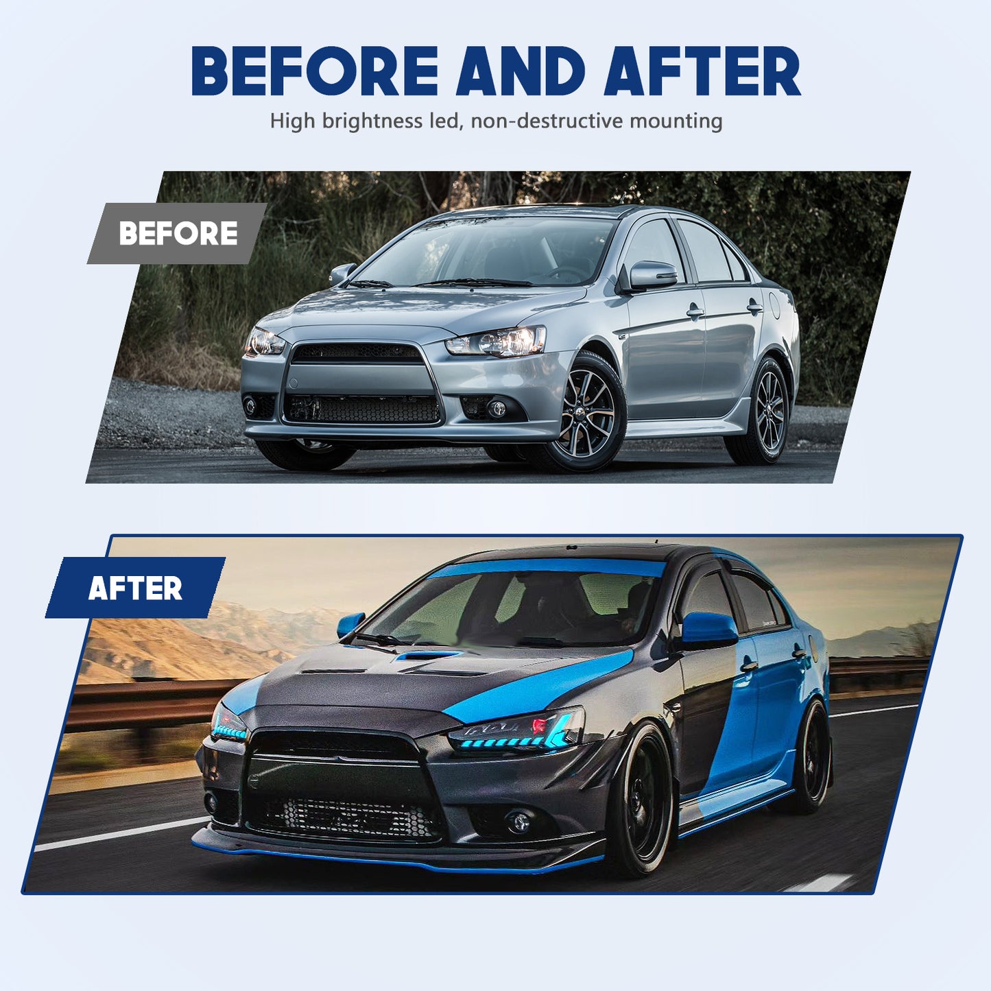 HCMOTION LED RGB Headlights for Mitsubishi Lancer 2008-2017 | Sequential Turn Signal & Startup Animation