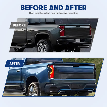 HCMOTION DOT-Approved LED Tail Lights for 2019-2025 Chevrolet Silverado 1500 2500 3500 | WT Low Trim, Sequential Signal & Startup Animation Pair