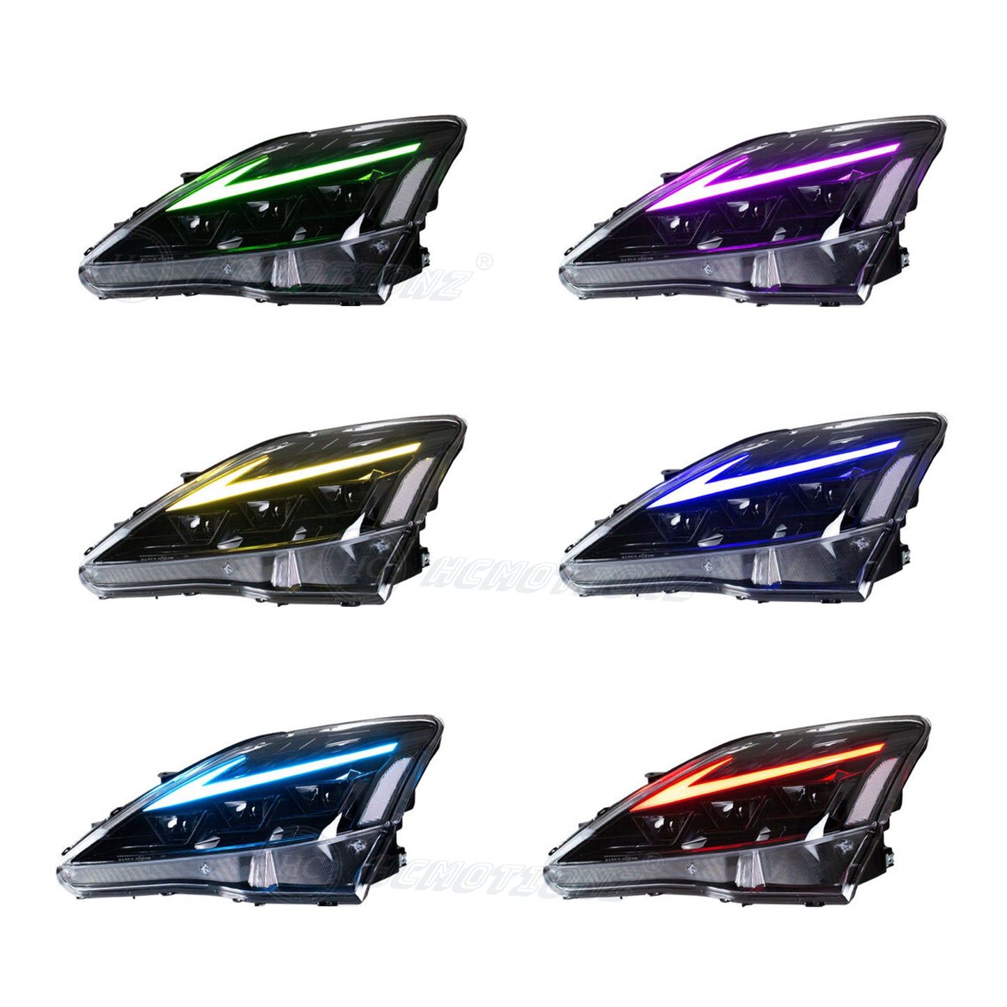 HCMOTION LED RGB Headlights for Lexus IS250 IS350 C ISF 2006-2013 | Sequential Turn Signal & Startup Blue Light Animation
