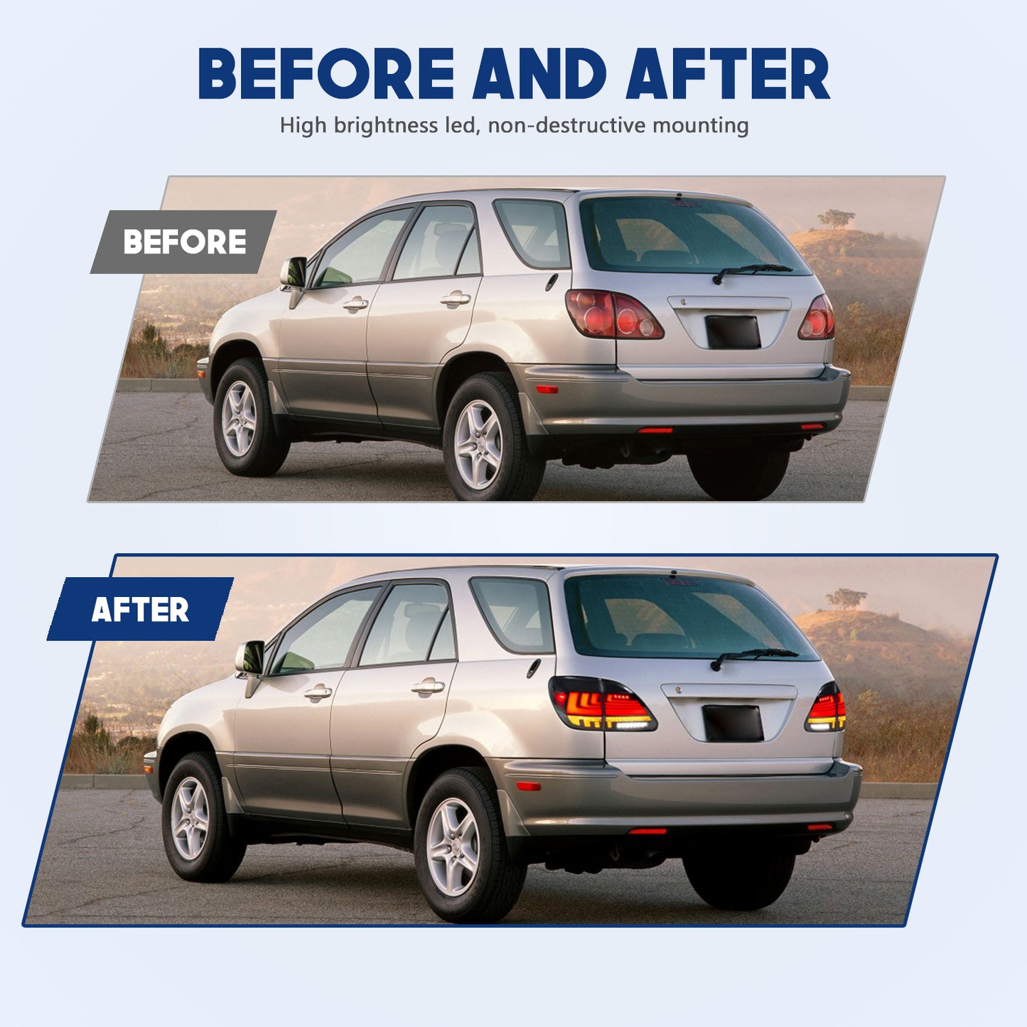 HCMOTION DOT-Approved LED Tail Lights for 1998-2002 Lexus RX 300 | Sequential Signal & Startup Animation Pair