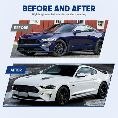 HCMOTION RGB LED Headlights for 2018-2023 Ford Mustang S550 | Sequential Signal & Startup Animation