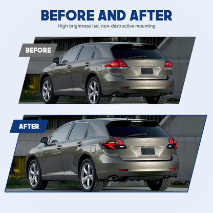 HCMOTION DOT-Approved Full LED Tail Lights for 2009-2016 Toyota Venza | Sequential Signal & Startup Animation Pair