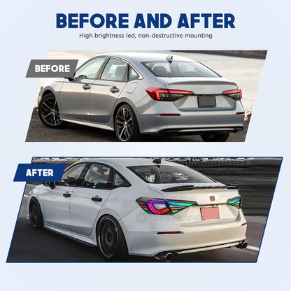 HCMOTION LED RGB Taillights for 2022-2026 Honda Civic 11th Gen Sedan | Startup Animation & Sequential Signal Clear