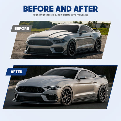 HCMOTION DOT-Approved LED Headlights for 2018-2023 Ford Mustang S550 | Tri-Bar DRL, Sequential Signal & Startup Animation Pair