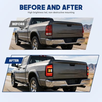 HCMOTION LED Taillights for 2002-2006 Dodge RAM 1500, 2003-2006 RAM 2500 3500 | Sequential Turn Signal & Startup Animation Smoked