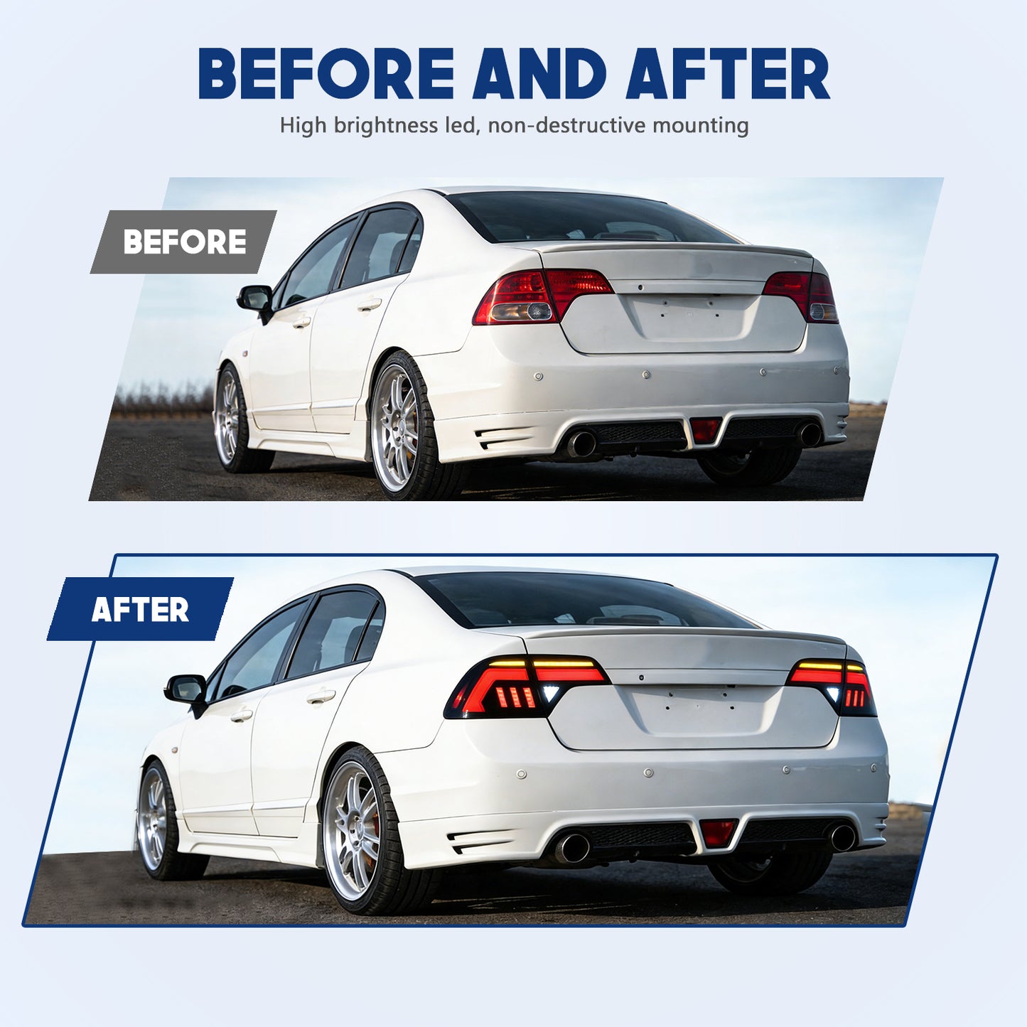 HCMOTION LED Taillights for Honda Civic 8th Gen 2006-2011 Sedan | Sequential Turn Signal & Startup Animation Smoked A
