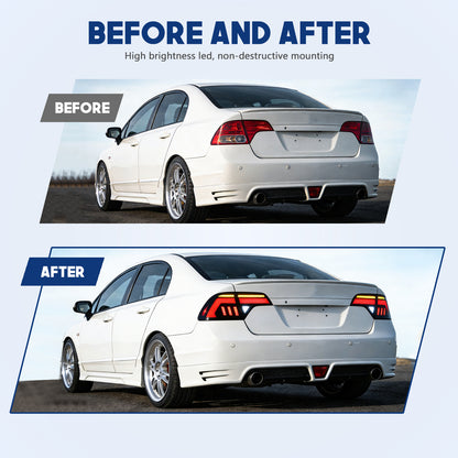 HCMOTION LED Taillights for Honda Civic 8th Gen 2006-2011 Sedan | Sequential Turn Signal & Startup Animation Smoked A