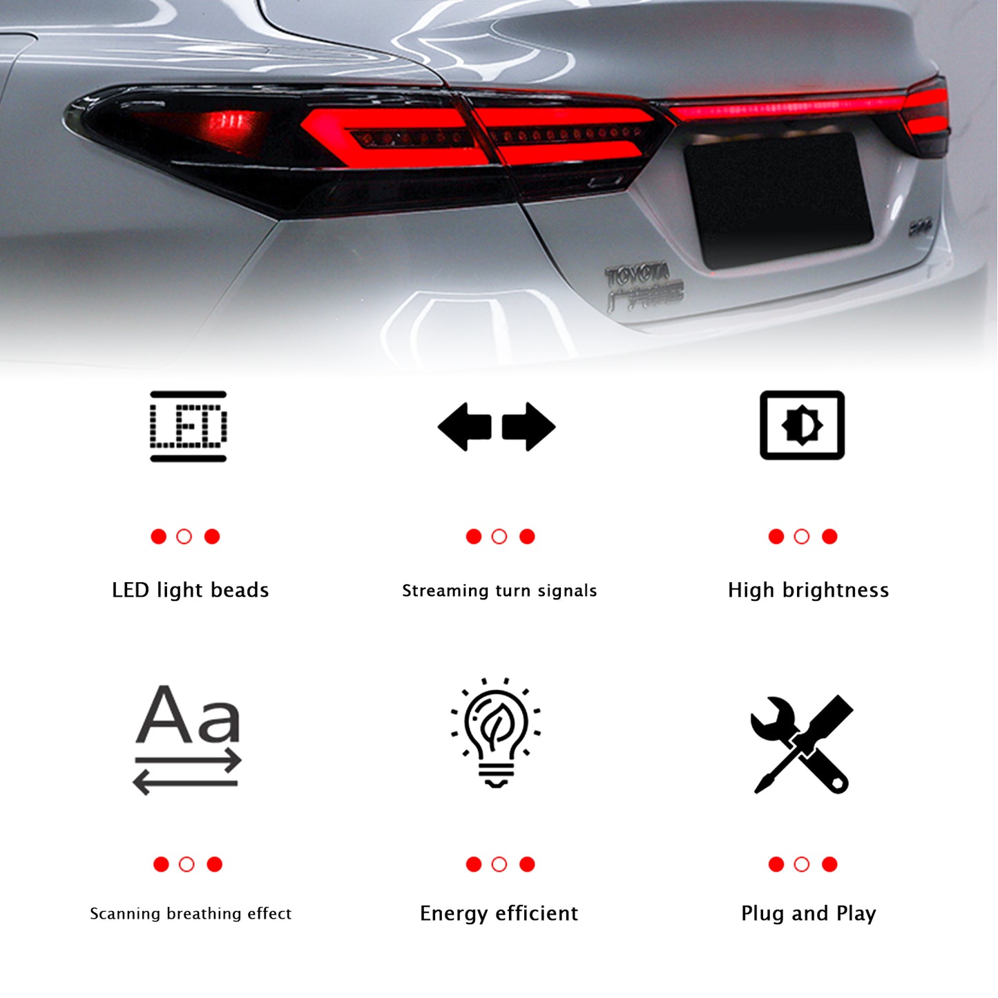 HCMOTION LED Taillights for Toyota Camry 2018-2022 | Sequential Turn Signal & Start-up Animation Smoked 5 PCS