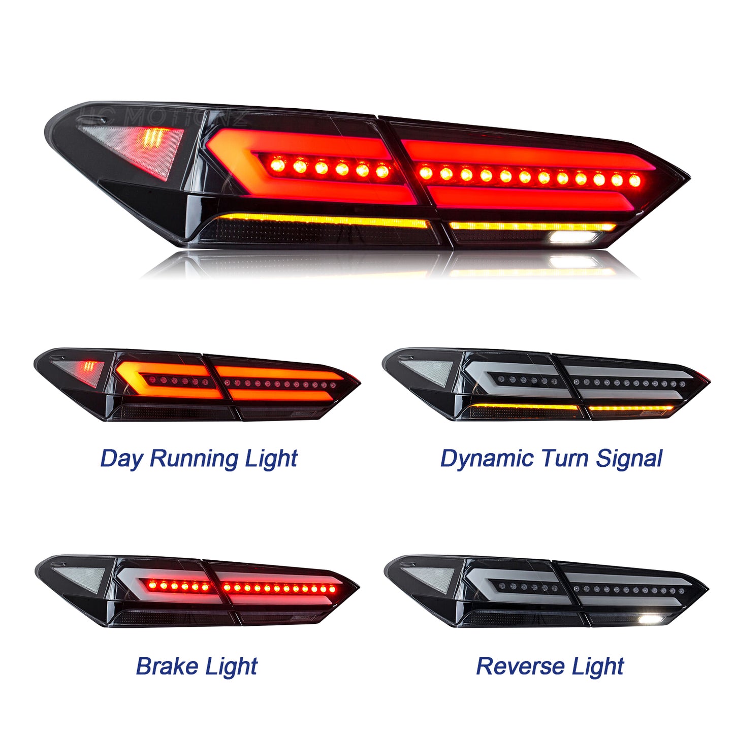HCMOTION LED Taillights for Toyota Camry 2018-2022 | Sequential Turn Signal & Start-up Animation Clear 5 PCS