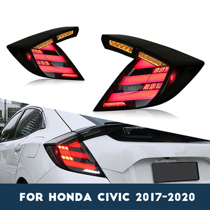 HCMOTION DOT-Approved LED Tail Lights for 2016-2021 Honda Civic Hatchback | Sequential Signal & Startup Animation Smoked Pair
