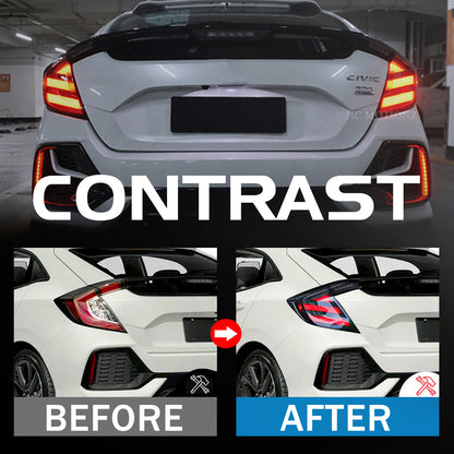 HCMOTION DOT-Approved LED Tail Lights for 2016-2021 Honda Civic Hatchback | Sequential Signal & Startup Animation Smoked Pair
