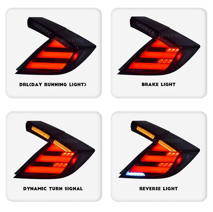 HCMOTION DOT-Approved LED Tail Lights for 2016-2021 Honda Civic Hatchback | Sequential Signal & Startup Animation Smoked Pair