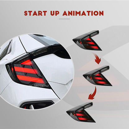 HCMOTION DOT-Approved LED Tail Lights for 2016-2021 Honda Civic Hatchback | Sequential Signal & Startup Animation Smoked Pair