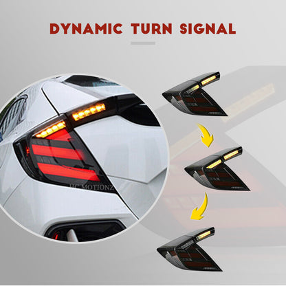 HCMOTION DOT-Approved LED Tail Lights for 2016-2021 Honda Civic Hatchback | Sequential Signal & Startup Animation Smoked Pair