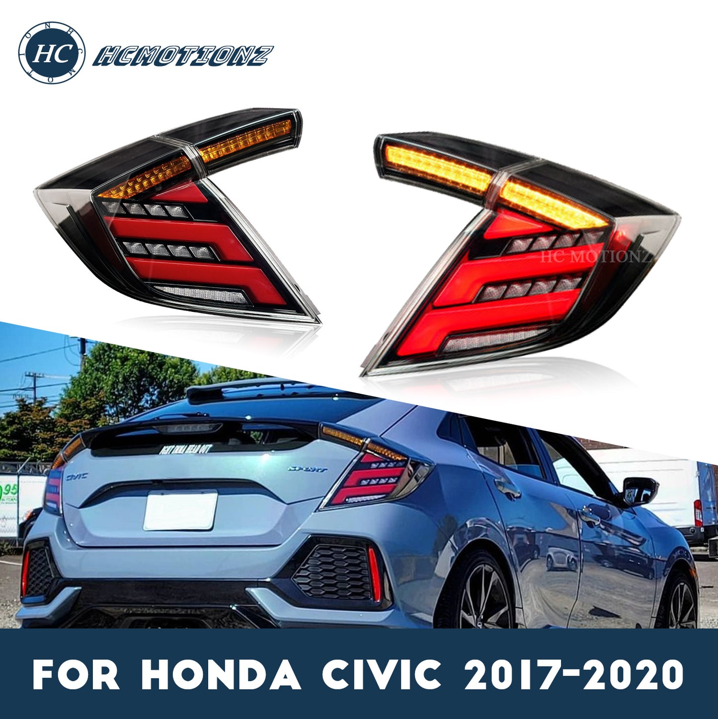 HCMOTION LED Tail Lights for 2016-2021 Honda Civic Hatchback | Sequential Turn Signal & Startup Animation