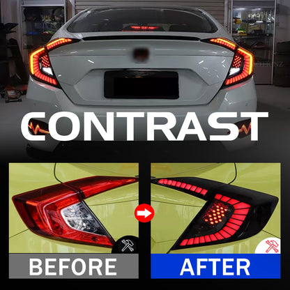 HCMOTION DOT-Approved LED Tail Lights for 2016-2021 Honda Civic 10th Gen Sedan | Startup Animation & Sequential Signal Pair