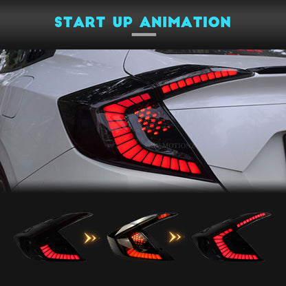 HCMOTION DOT-Approved LED Tail Lights for 2016-2021 Honda Civic 10th Gen Sedan | Startup Animation & Sequential Signal Pair