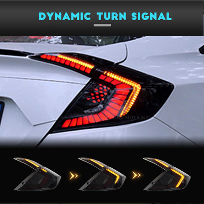 HCMOTION DOT-Approved LED Tail Lights for 2016-2021 Honda Civic 10th Gen Sedan | Startup Animation & Sequential Signal Pair