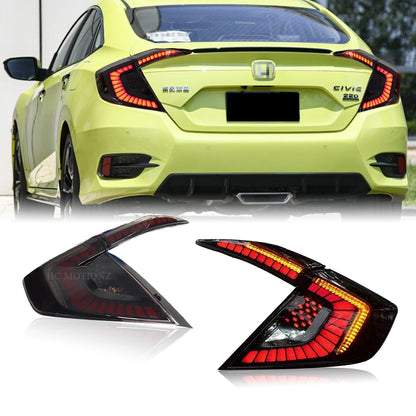 HCMOTION DOT-Approved LED Tail Lights for 2016-2021 Honda Civic 10th Gen Sedan | Startup Animation & Sequential Signal Pair