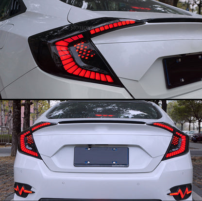 HCMOTION DOT-Approved LED Tail Lights for 2016-2021 Honda Civic 10th Gen Sedan | Startup Animation & Sequential Signal Pair