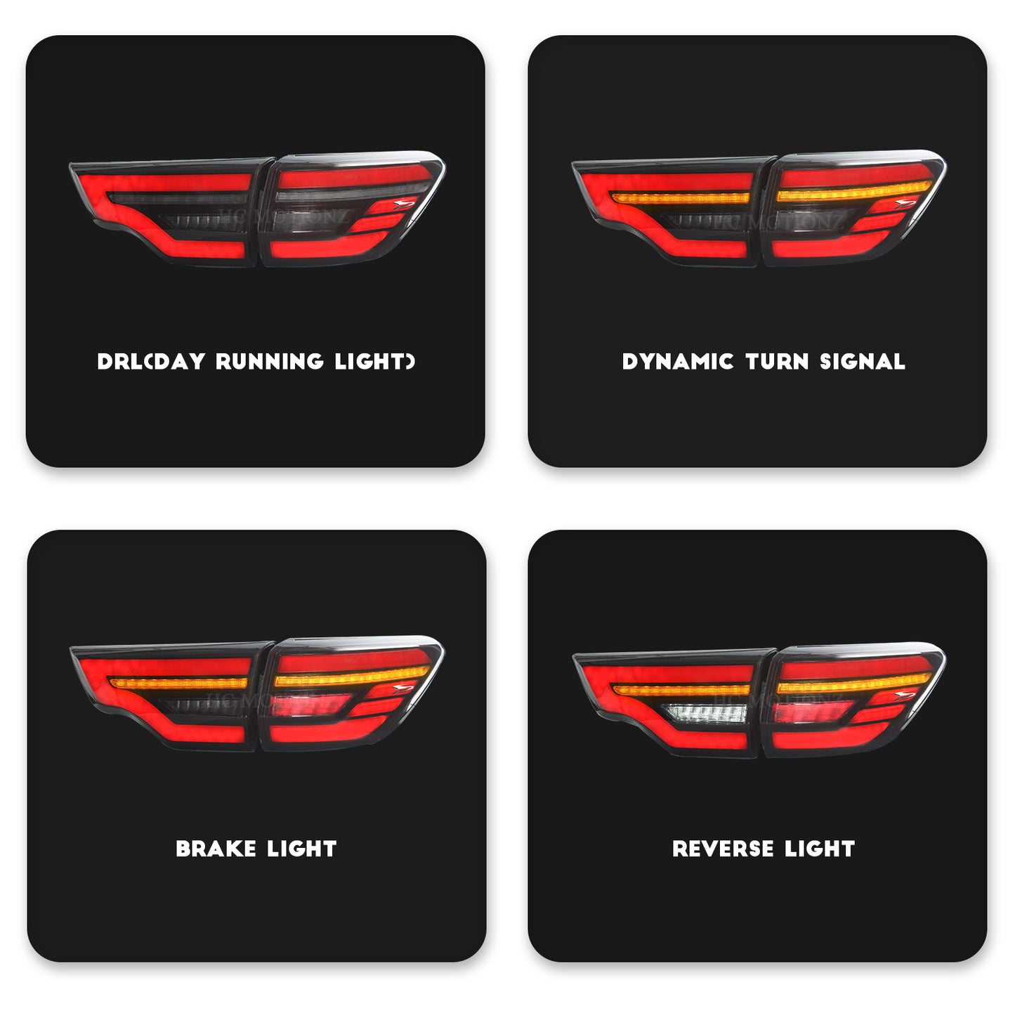 HCMOTION LED Taillights for 2014-2019 Toyota Highlander | Sequential Signal & Startup Animation Smoked