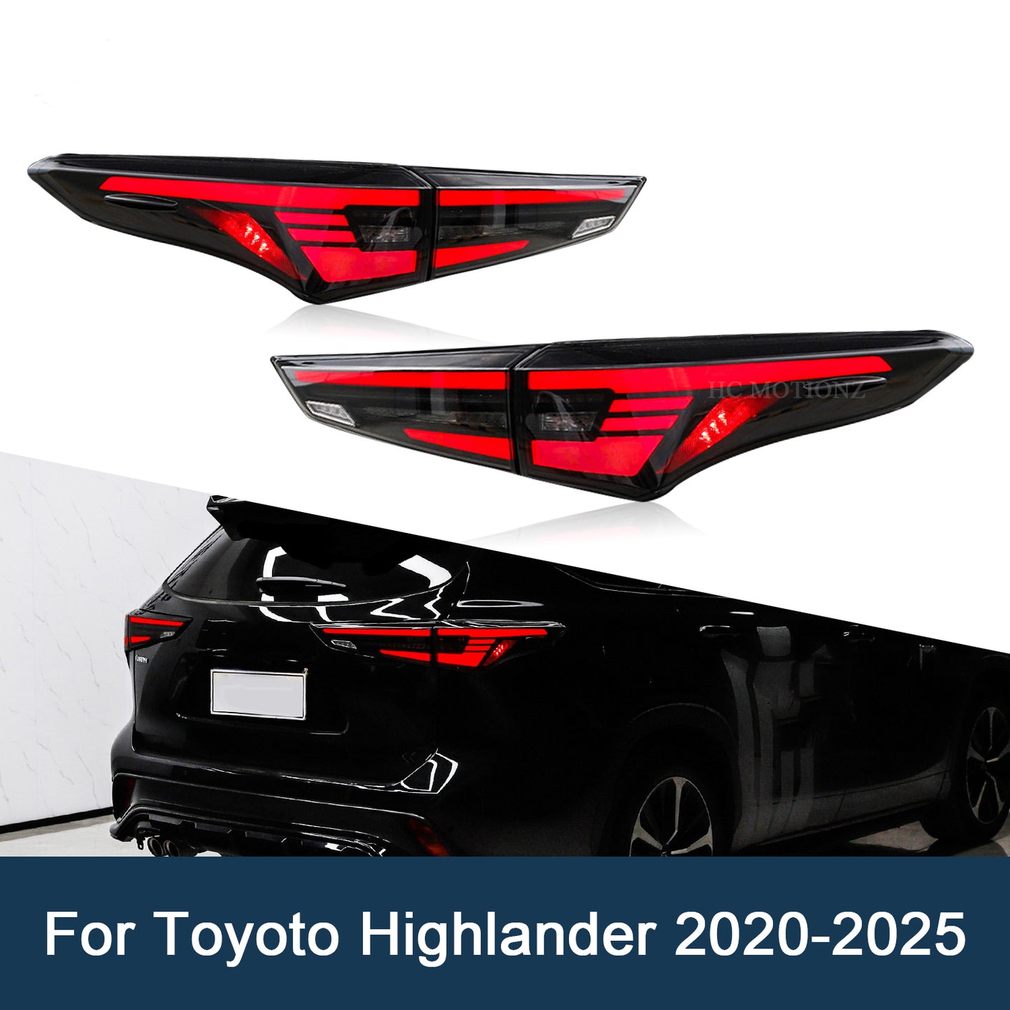HCMOTION DOT-Approved LED Tail Lights for 2020-2022 Toyota Highlander | Sequential Signal & Startup Animation Pair