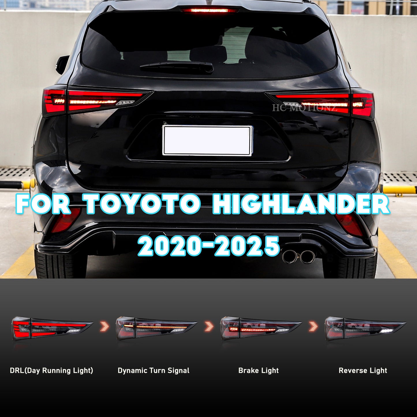 HCMOTION DOT-Approved LED Tail Lights for 2020-2022 Toyota Highlander | Sequential Signal & Startup Animation Pair