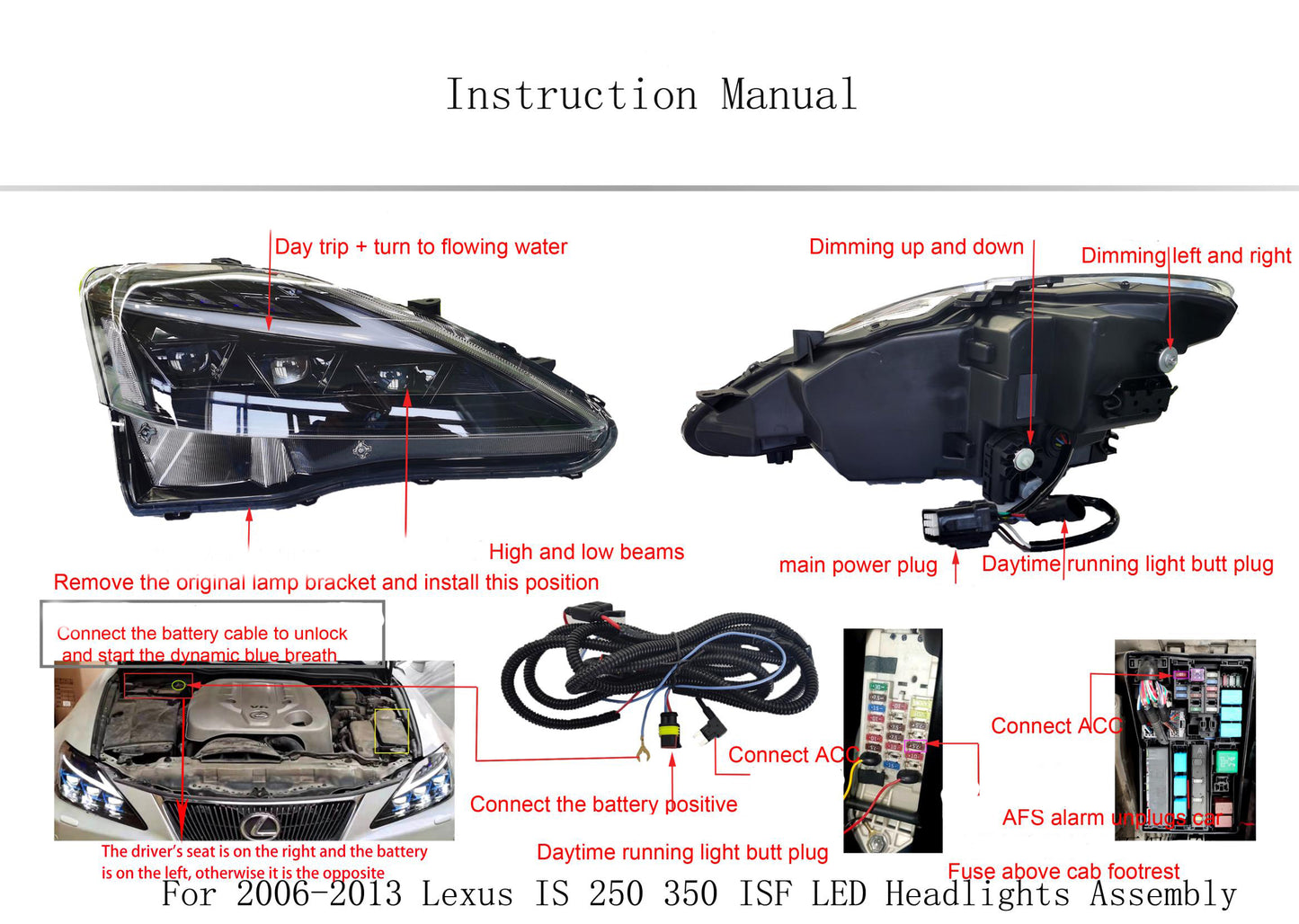 HCMOTION LED RGB Headlights for Lexus IS250 IS350 C ISF 2006-2013 | Sequential Turn Signal & Startup Blue Light Animation