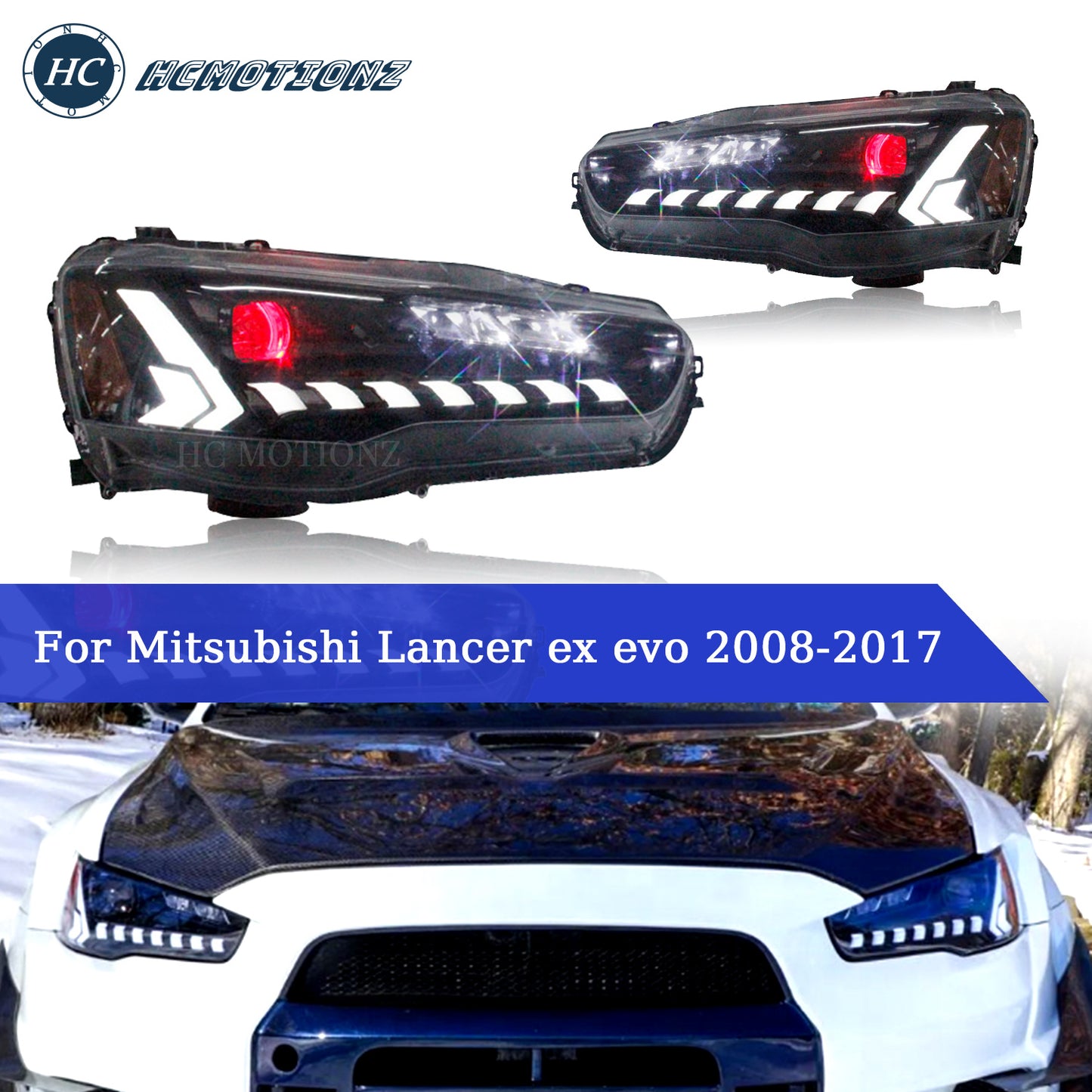 HCMOTION LED Headlights and Taillights for Mitsubishi Lancer 2008-2017 | Sequential Turn Signal & Startup Animation