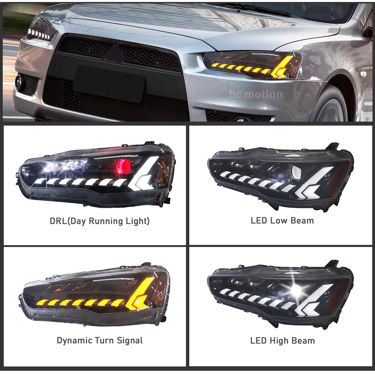 HCMOTION LED Headlights for Mitsubishi Lancer 2008-2017 | Sequential Turn Signal & Startup Animation