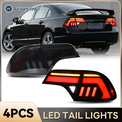 HCMOTION LED Taillights for Honda Civic 8th Gen 2006-2011 Sedan | Sequential Turn Signal & Startup Animation Smoked A