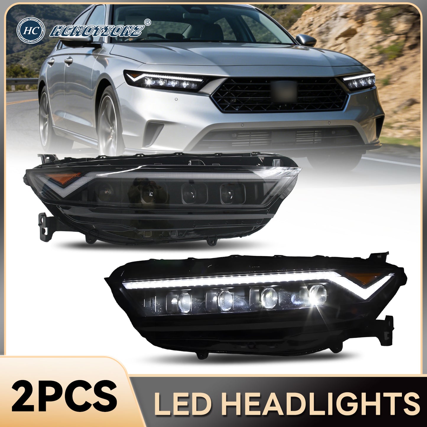 HCMOTION LED Headlights for Honda Accord 11th 2023-2025 Low Trim | Sequential Turn Signal & Startup Animation