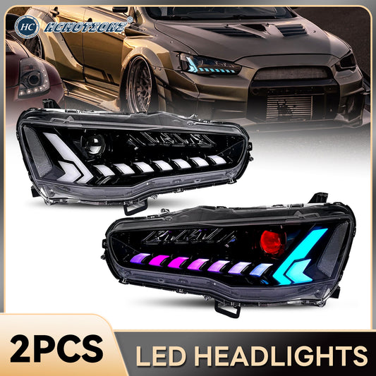 HCMOTION DOT-Approved LED RGB Headlights for Mitsubishi Lancer 2008-2017 | Sequential Turn Signal & Startup Animation Pair