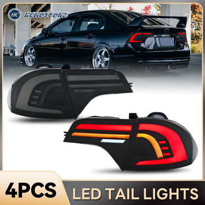 HCMOTION LED Taillights for Honda Civic 8th Gen 2006-2011 Sedan | Sequential Turn Signal & Startup Animation Smoked