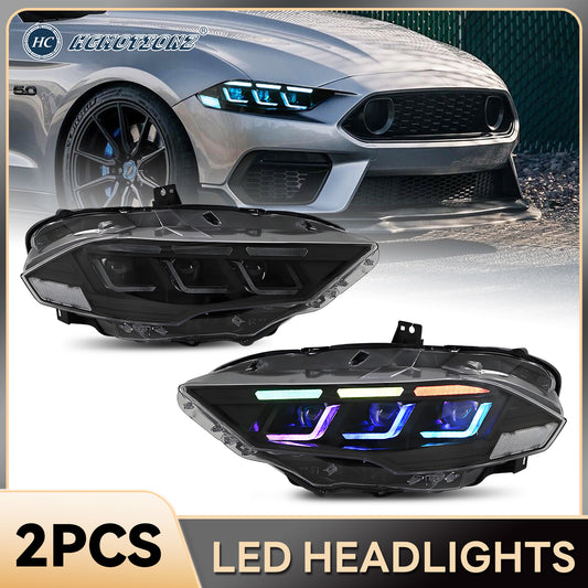 HCMOTION RGB LED Headlights for 2018-2023 Ford Mustang S550 | Sequential Signal & Startup Animation
