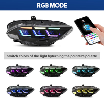 HCMOTION RGB LED Headlights for 2018-2023 Ford Mustang S550 | Sequential Signal & Startup Animation