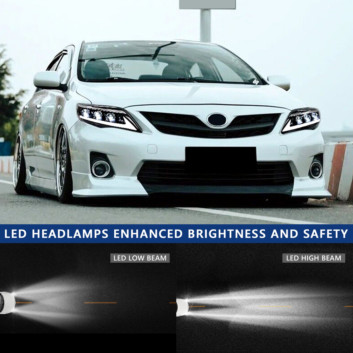 HCMOTION LED Headlight Assembly for 2011-2013 Toyota Corolla | Sequential Signal & Startup Animation